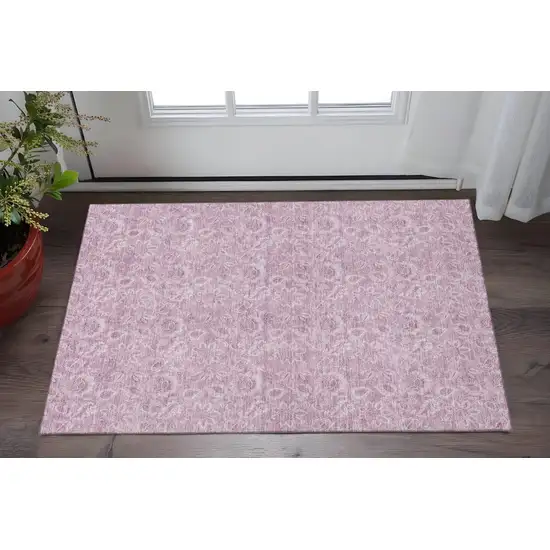 Blush And Pink Floral Washable Area Rug With UV Protection Photo 2