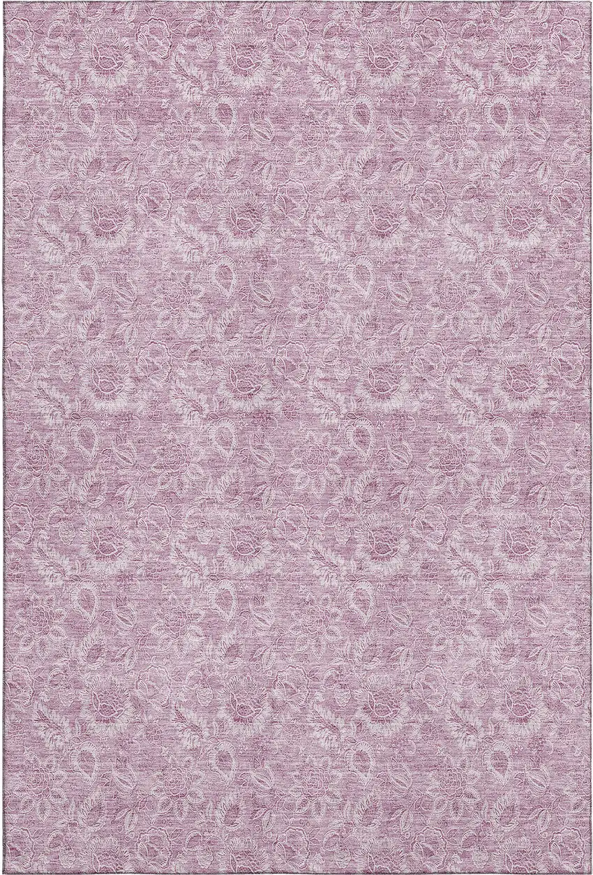 Blush And Pink Floral Washable Area Rug With UV Protection Photo 1