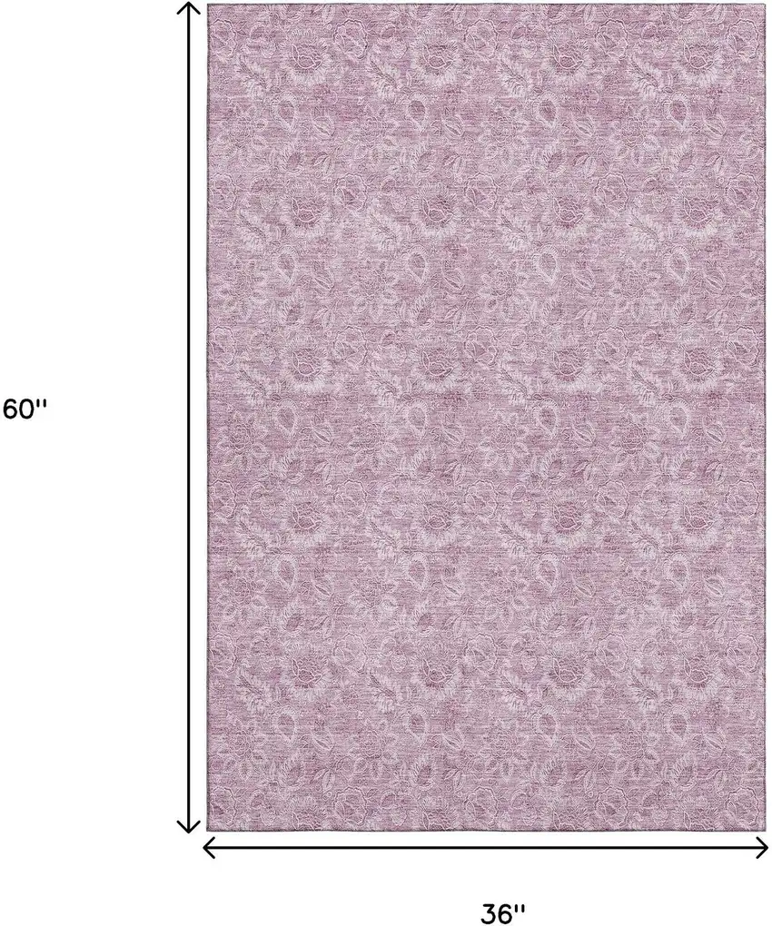 Blush And Pink Floral Washable Area Rug With UV Protection Photo 5