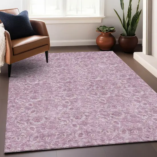 Blush And Pink Floral Washable Area Rug With UV Protection Photo 4
