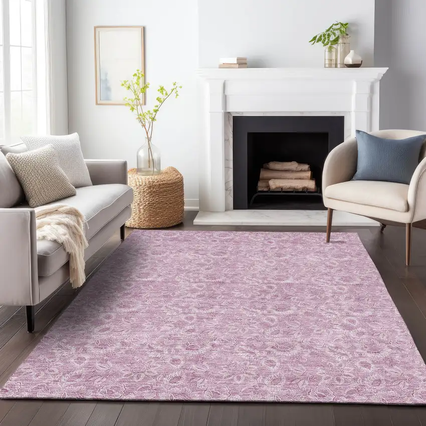 Blush And Pink Floral Washable Area Rug With UV Protection Photo 5