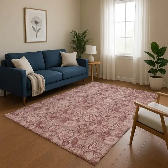 Blush And Pink Floral Washable Area Rug With UV Protection Photo 5