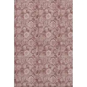 Photo of Blush And Pink Floral Washable Area Rug With UV Protection