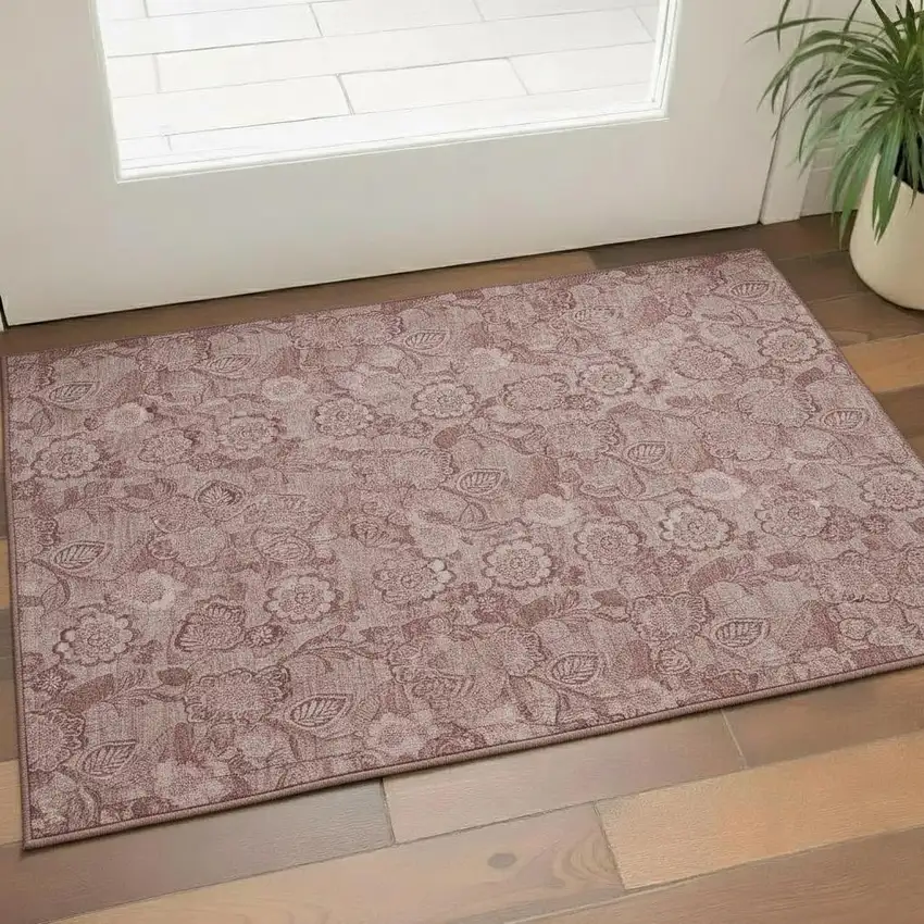 Blush And Pink Floral Washable Area Rug With UV Protection Photo 2