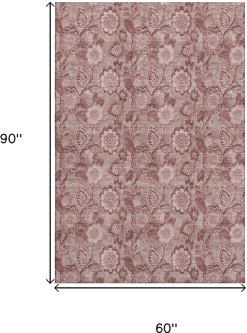 Blush And Pink Floral Washable Area Rug With UV Protection Photo 9