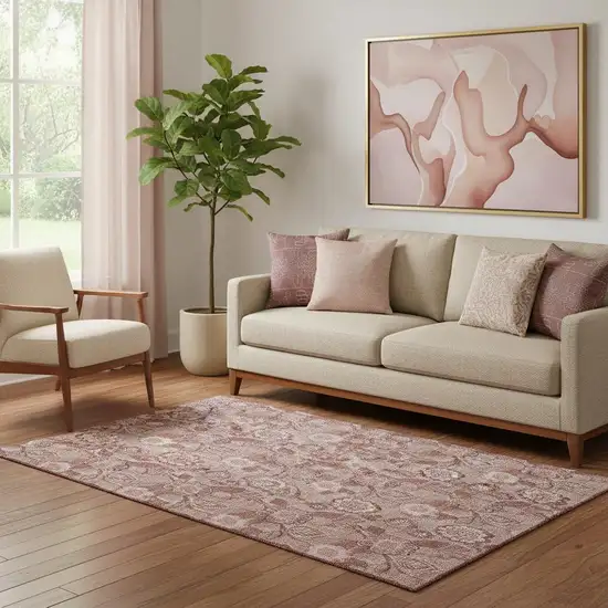 Blush And Pink Floral Washable Area Rug With UV Protection Photo 2