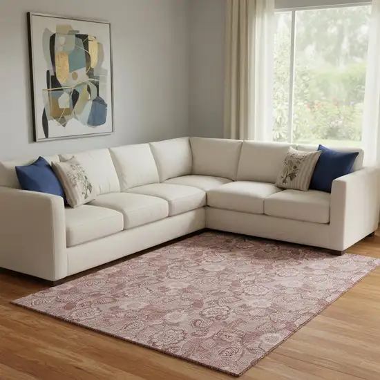 Blush And Pink Floral Washable Area Rug With UV Protection Photo 2