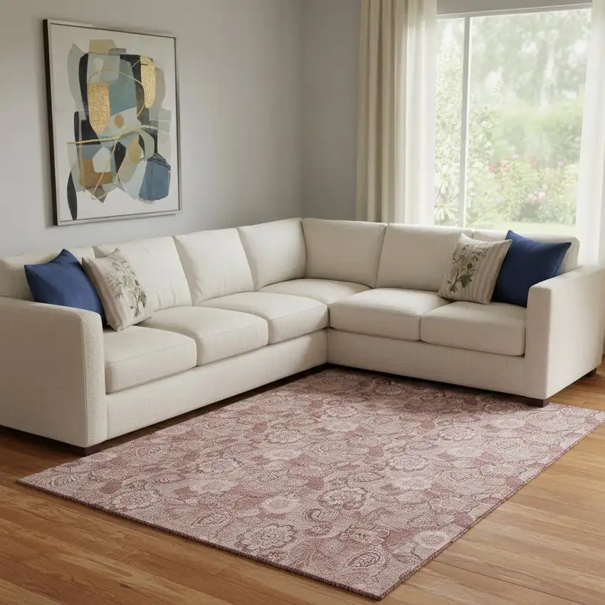 Blush And Pink Floral Washable Area Rug With UV Protection Photo 2