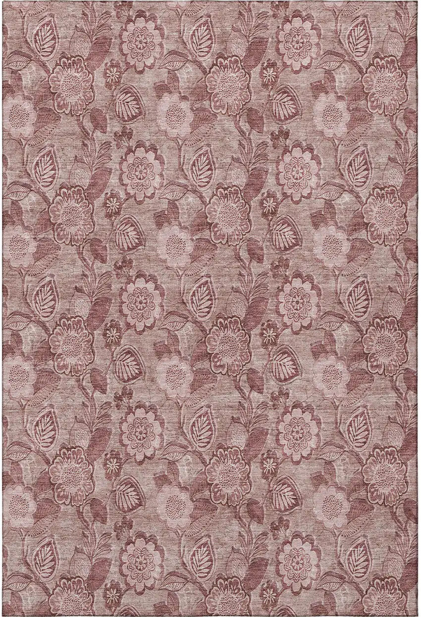 Blush And Pink Floral Washable Area Rug With UV Protection Photo 4