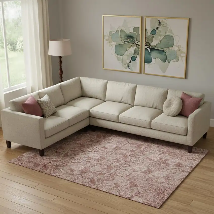 Blush And Pink Floral Washable Area Rug With UV Protection Photo 2