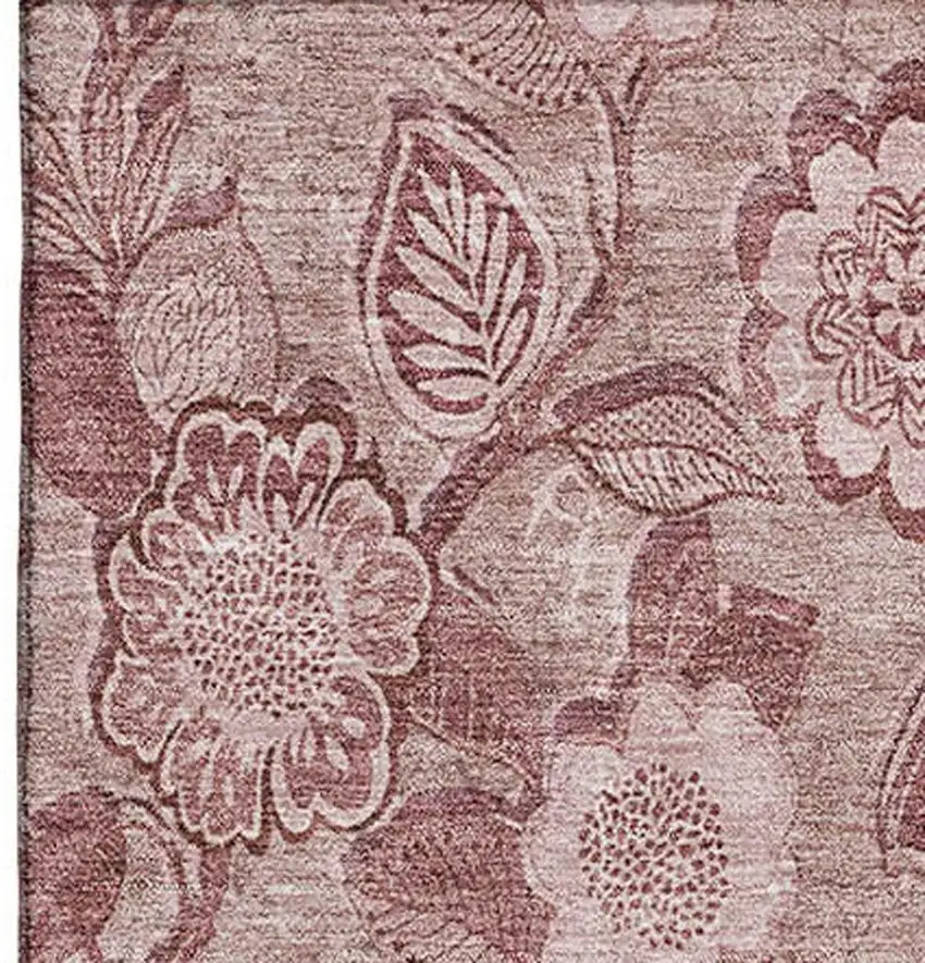 Blush And Pink Floral Washable Area Rug With UV Protection Photo 4