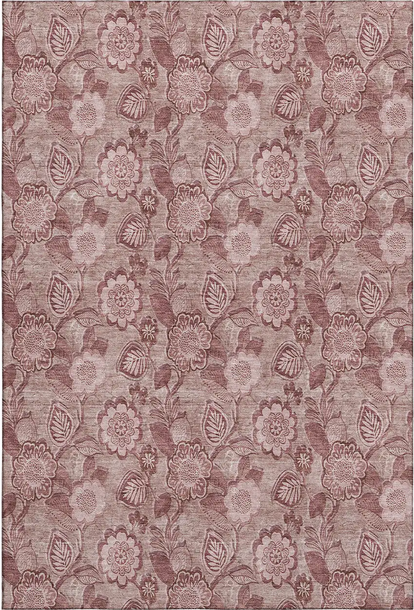 Blush And Pink Floral Washable Area Rug With UV Protection Photo 1
