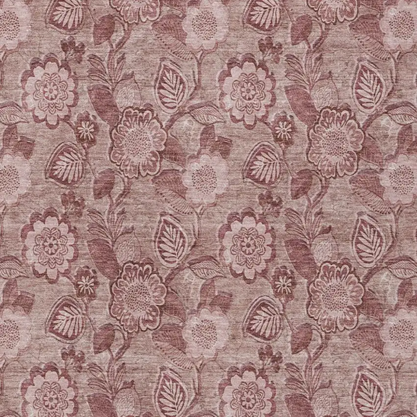 Blush And Pink Floral Washable Indoor Outdoor Area Rug Photo 3