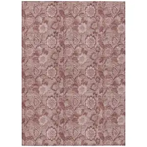 Photo of Blush And Pink Floral Washable Indoor Outdoor Area Rug
