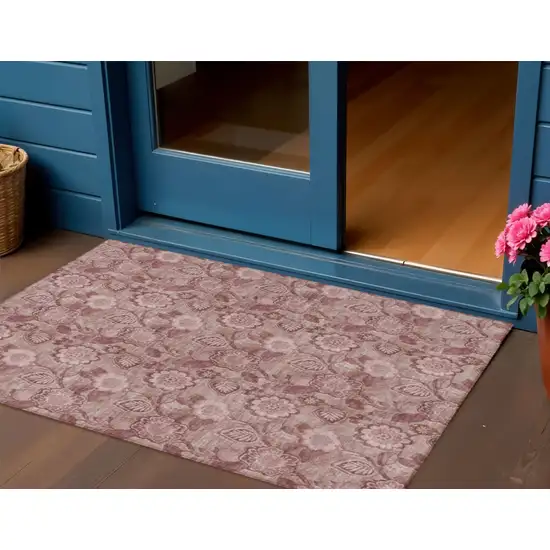 Blush And Pink Floral Washable Indoor Outdoor Area Rug Photo 2