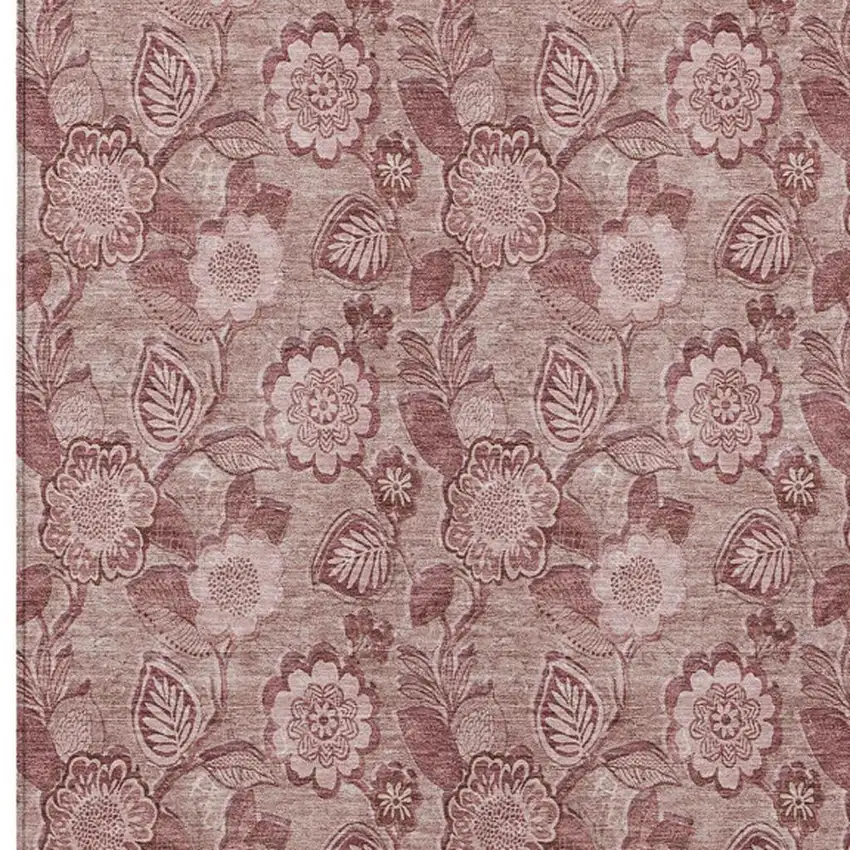 Blush And Pink Floral Washable Indoor Outdoor Area Rug Photo 3