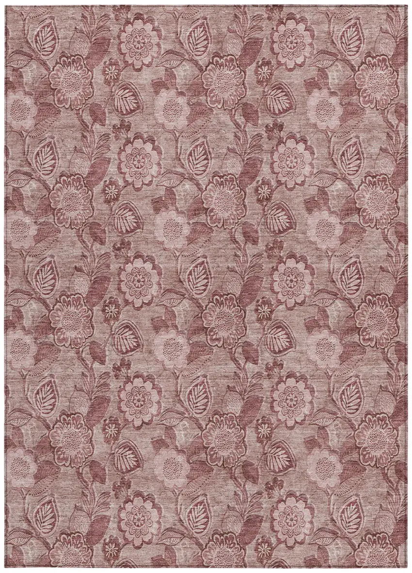Blush And Pink Floral Washable Indoor Outdoor Area Rug Photo 4