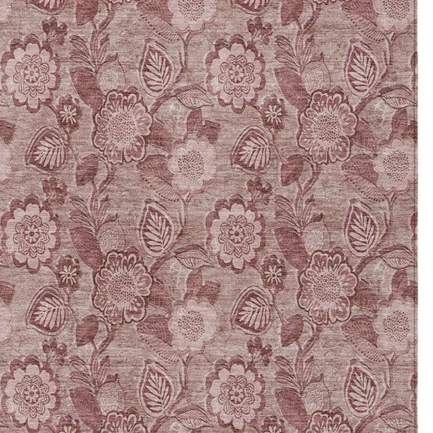 Blush And Pink Floral Washable Indoor Outdoor Area Rug Photo 6