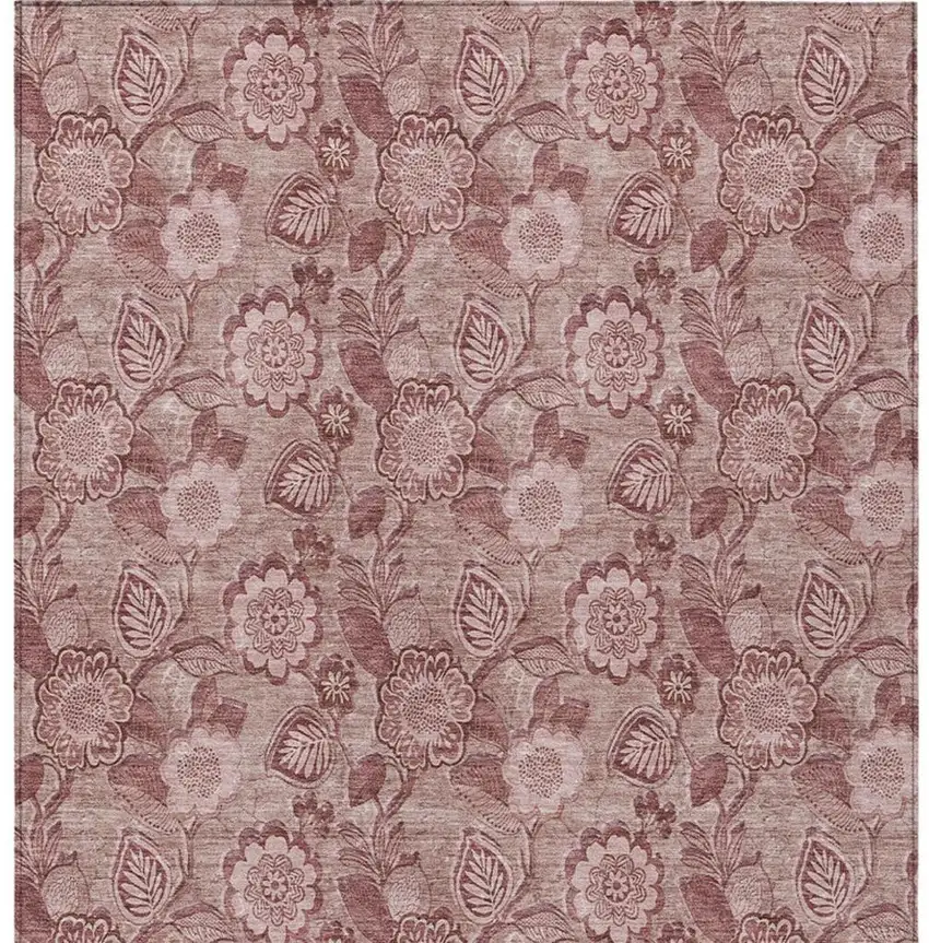 Blush And Pink Floral Washable Indoor Outdoor Area Rug Photo 3