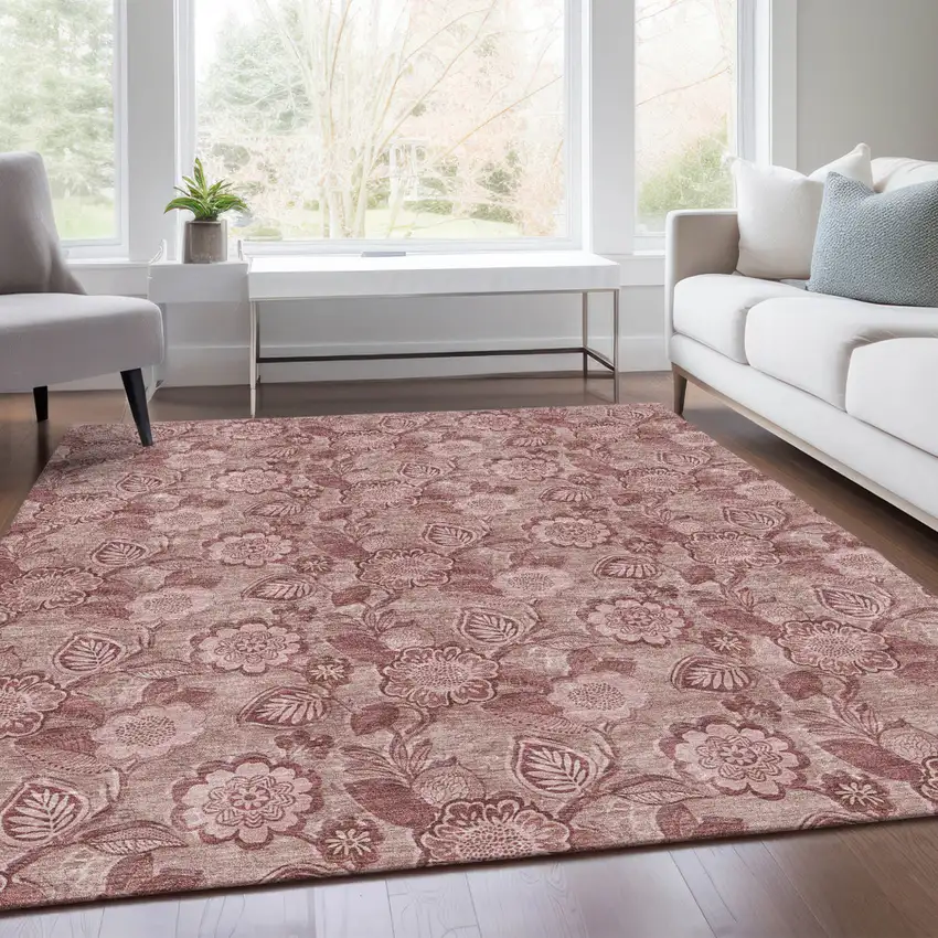 Blush And Pink Floral Washable Indoor Outdoor Area Rug Photo 7