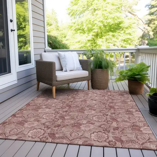 Blush And Pink Floral Washable Indoor Outdoor Area Rug Photo 8