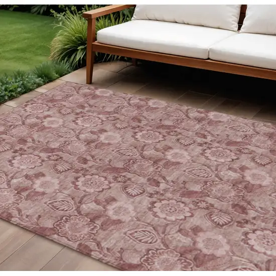 Blush And Pink Floral Washable Indoor Outdoor Area Rug Photo 2