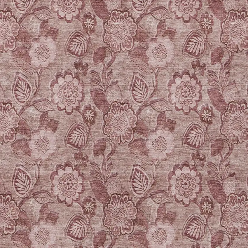 Blush And Pink Floral Washable Indoor Outdoor Area Rug Photo 4