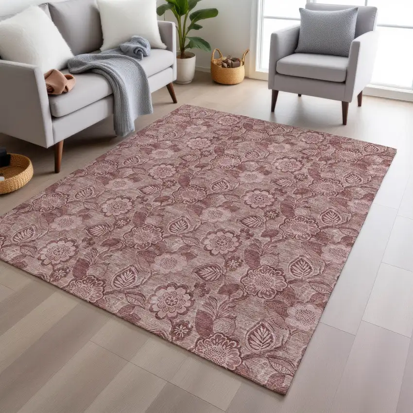 Blush And Pink Floral Washable Indoor Outdoor Area Rug Photo 6