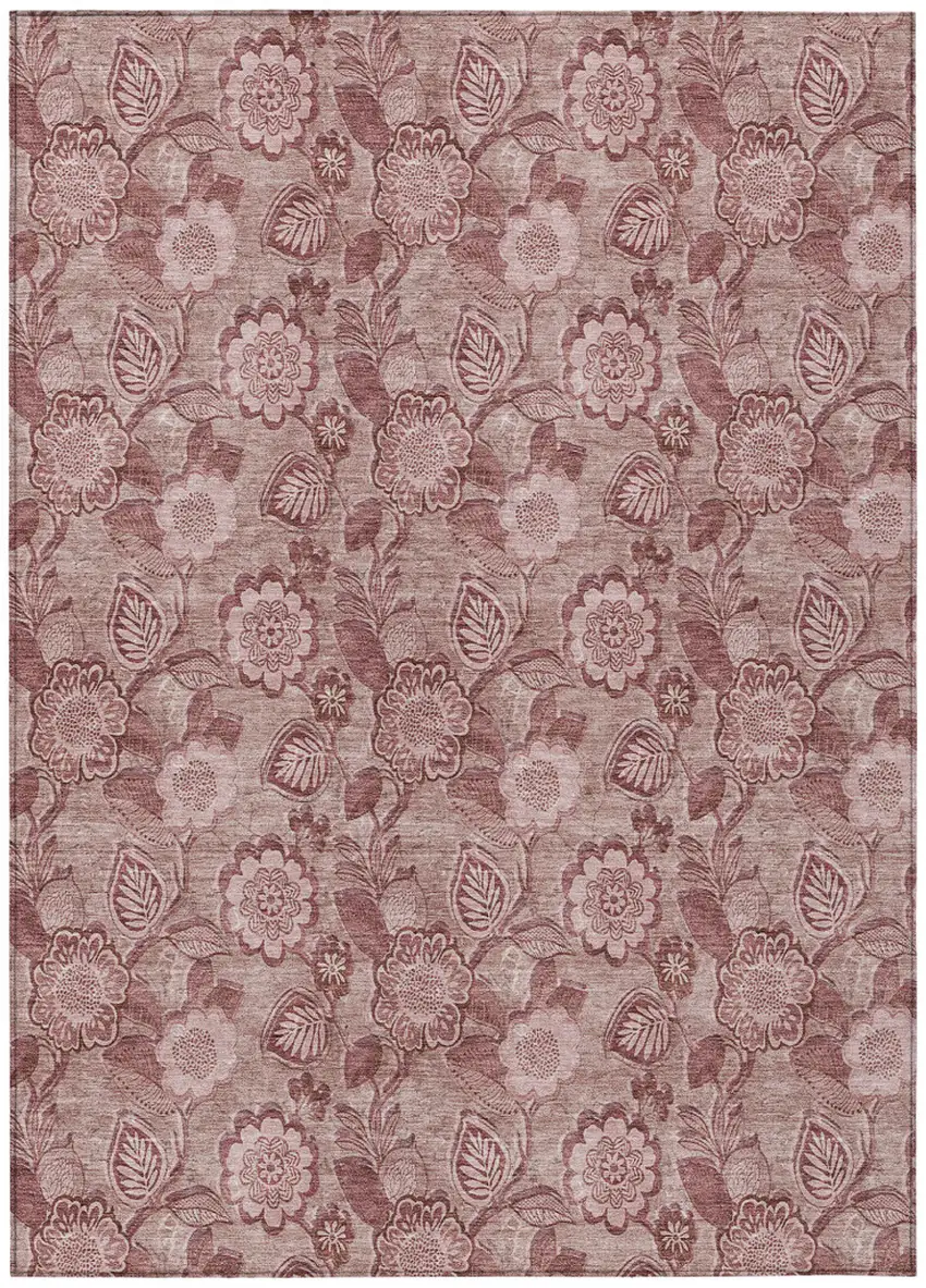 Blush And Pink Floral Washable Indoor Outdoor Area Rug Photo 1