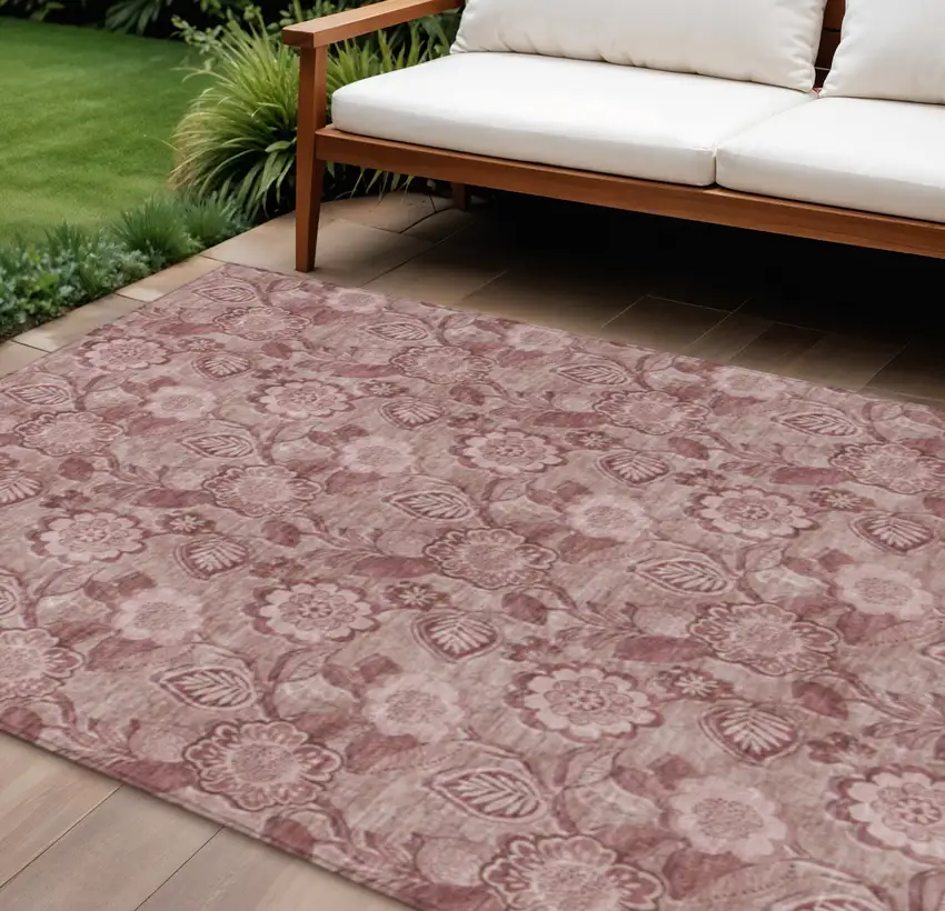 Blush And Pink Floral Washable Indoor Outdoor Area Rug Photo 2