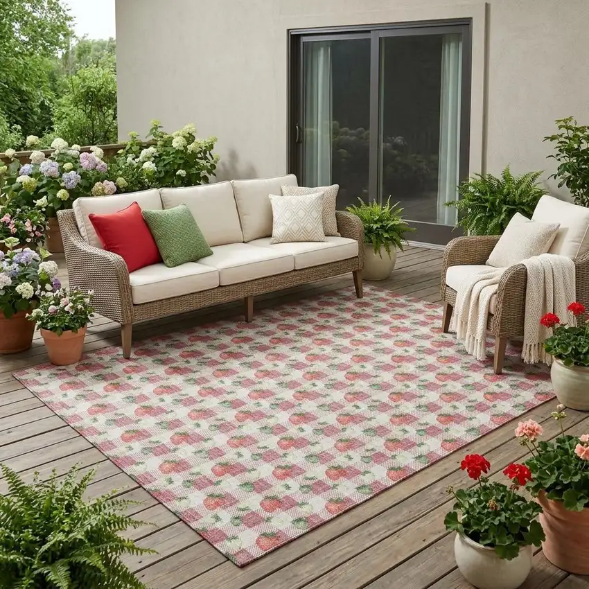Blush And Pink Floral Washable Indoor Outdoor Area Rug Photo 1
