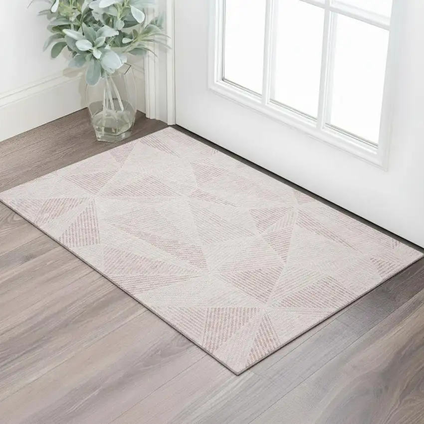Blush And Pink Geometric Washable Area Rug With UV Protection Photo 1