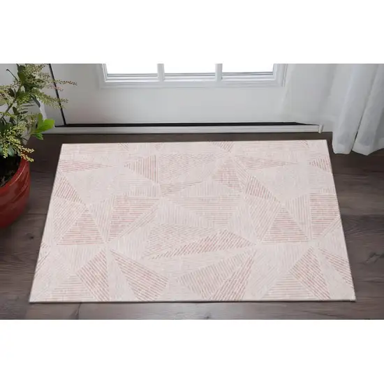 Blush And Pink Geometric Washable Area Rug With UV Protection Photo 2