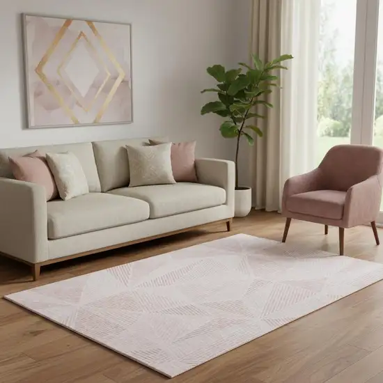 Blush And Pink Geometric Washable Area Rug With UV Protection Photo 1