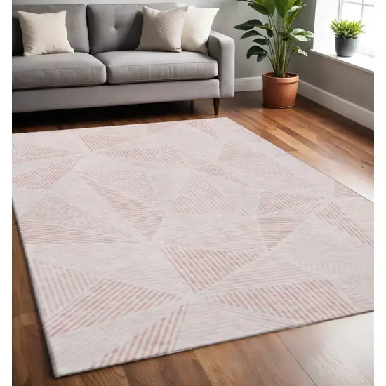 Blush And Pink Geometric Washable Area Rug With UV Protection Photo 2