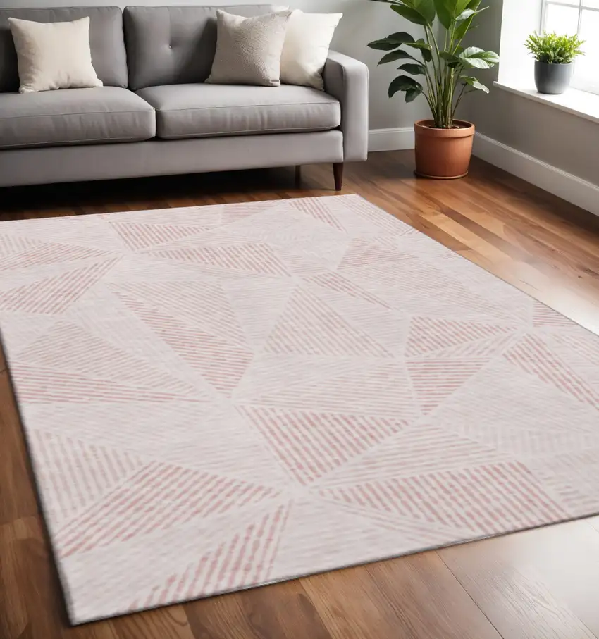 Blush And Pink Geometric Washable Area Rug With UV Protection Photo 2