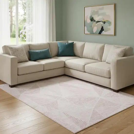 Blush And Pink Geometric Washable Area Rug With UV Protection Photo 1