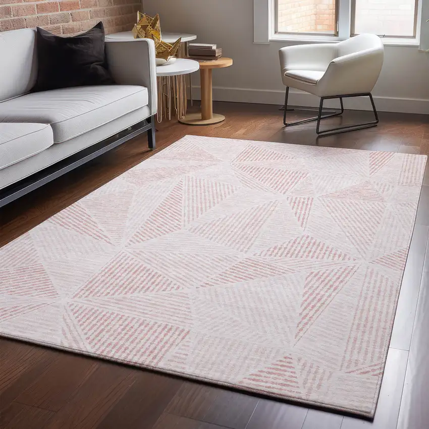 Blush And Pink Geometric Washable Area Rug With UV Protection Photo 6