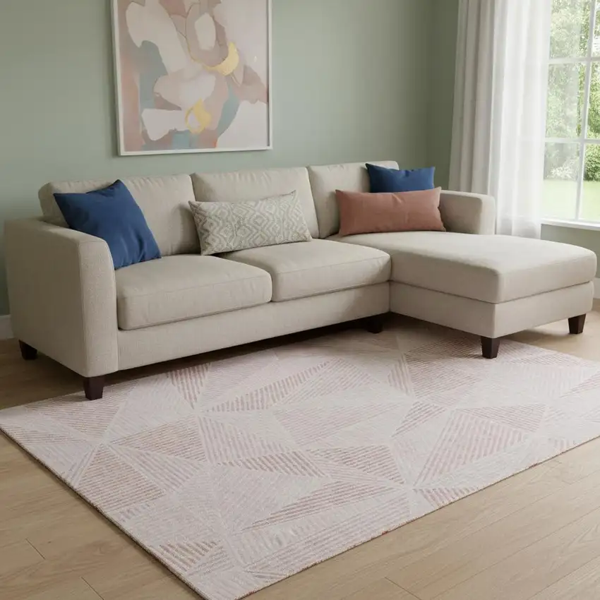 Blush And Pink Geometric Washable Area Rug With UV Protection Photo 1