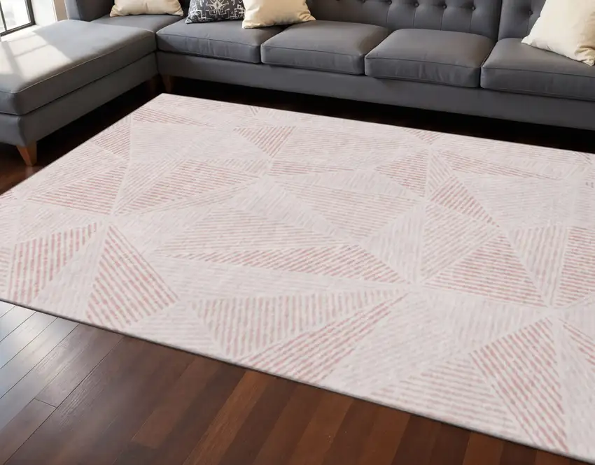 Blush And Pink Geometric Washable Area Rug With UV Protection Photo 2