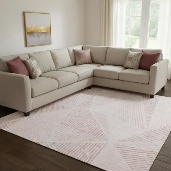 Blush And Pink Geometric Washable Area Rug With UV Protection Photo 1