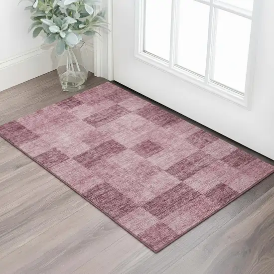 Blush And Pink Geometric Washable Area Rug With UV Protection Photo 1
