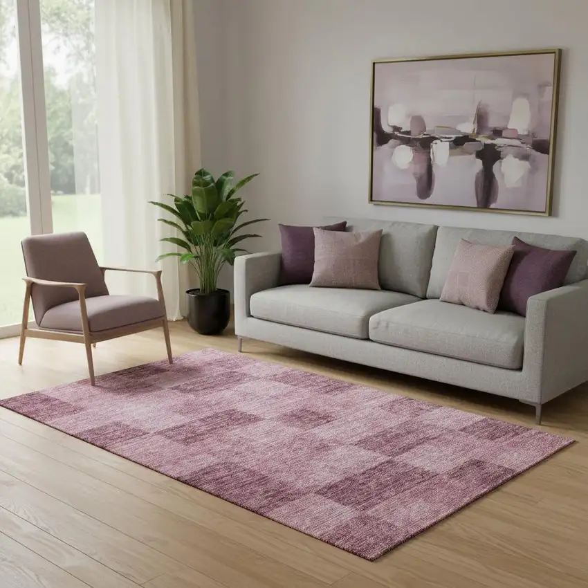 Blush And Pink Geometric Washable Area Rug With UV Protection Photo 2