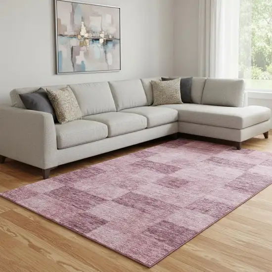 Blush And Pink Geometric Washable Area Rug With UV Protection Photo 2