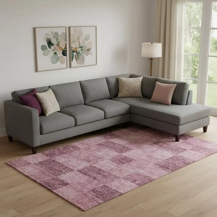 Blush And Pink Geometric Washable Area Rug With UV Protection Photo 2