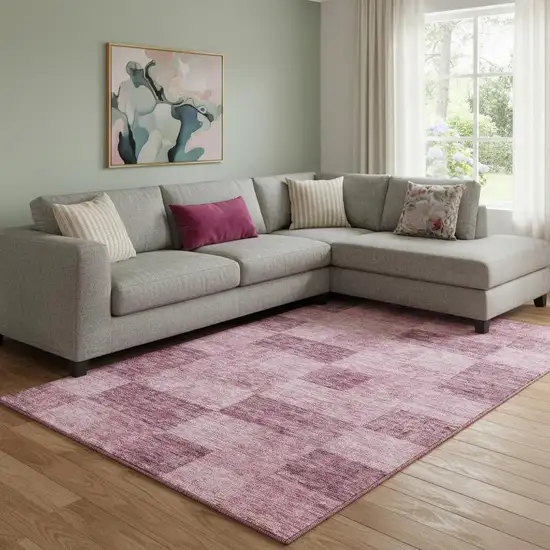 Blush And Pink Geometric Washable Area Rug With UV Protection Photo 2
