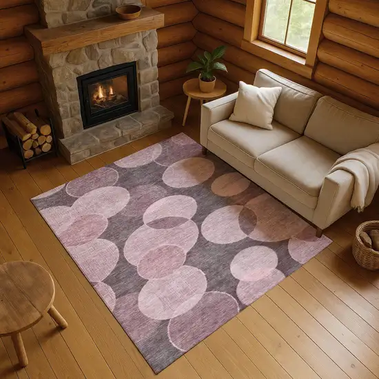 Blush And Pink Geometric Washable Area Rug With UV Protection Photo 4