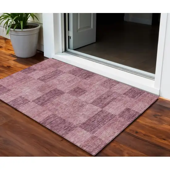 Blush And Pink Geometric Washable Indoor Outdoor Area Rug Photo 1