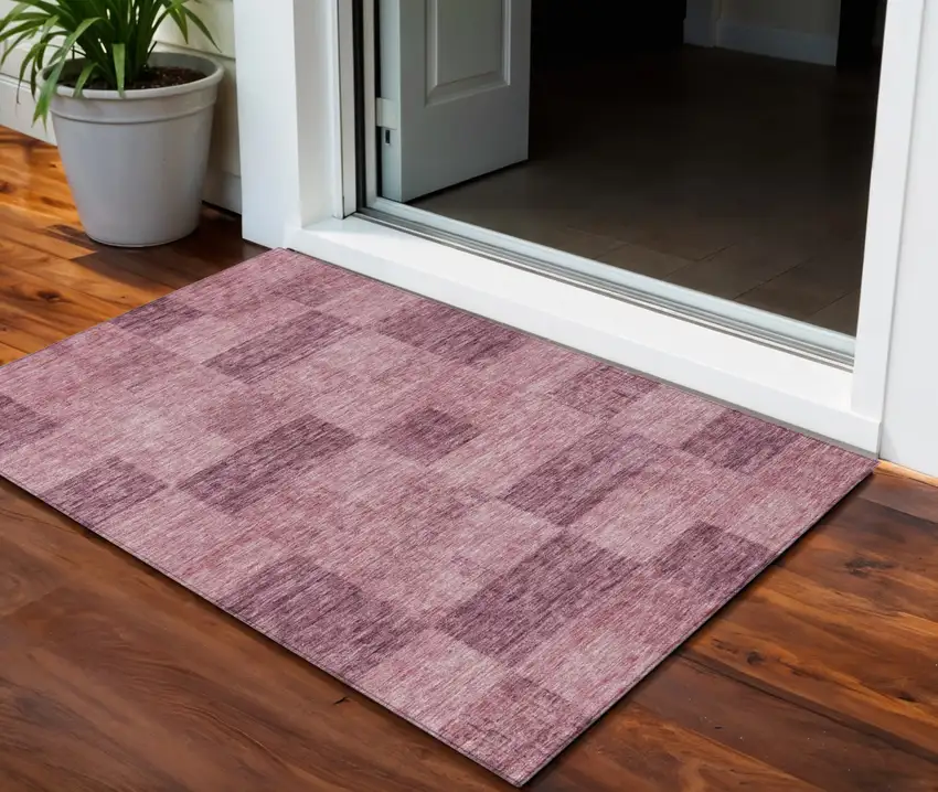 Blush And Pink Geometric Washable Indoor Outdoor Area Rug Photo 1