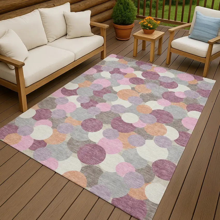 Blush And Pink Geometric Washable Indoor Outdoor Area Rug Photo 4